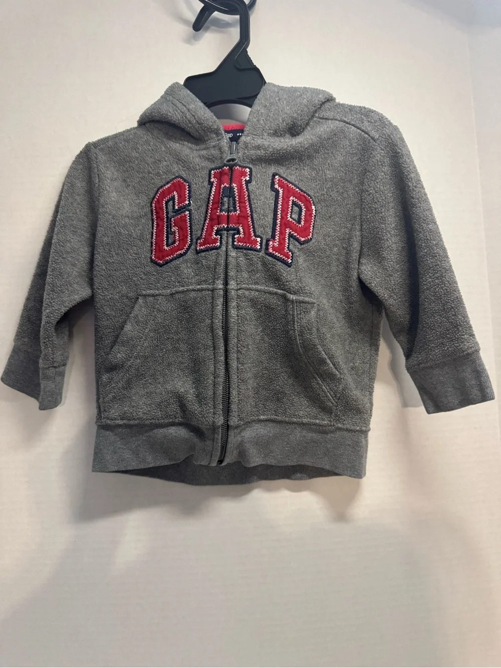GAP Gray Hooded Zip Sweatshirt with Red Logo